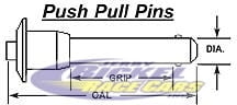 Push Pull Pins T-Handle 1/4" Diameter, 1.000 Grip, Overall Length 2.500"